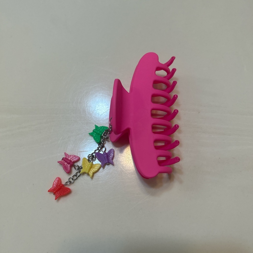 Pink Hair Claw Clip with Butterfly Charms